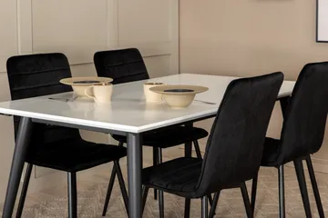 Jimms Uttrekkbar Spisegruppe 150 cm inkl. 4 Robin Stoler - Hvit/Svart/Fløyel - Møbler - Bord - Spisegruppe