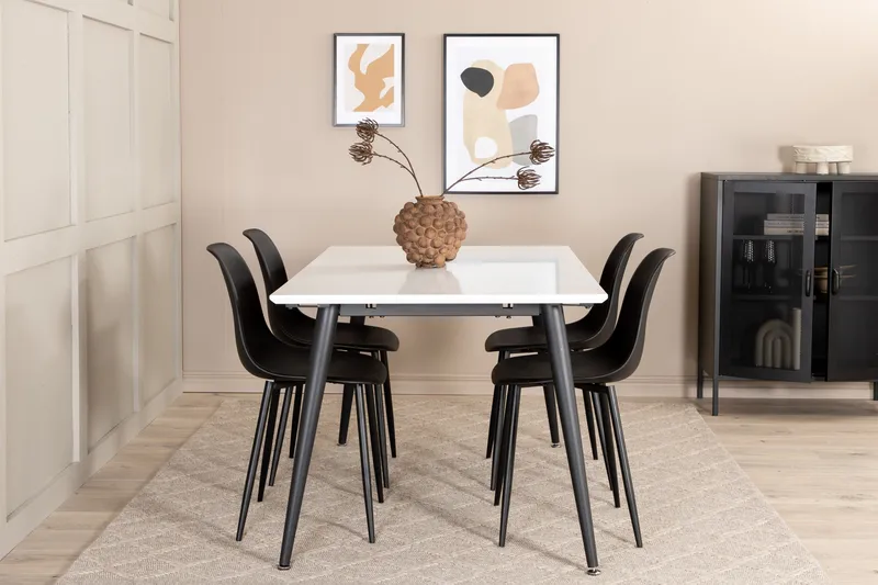Jimms Uttrekkbar Spisegruppe 150 cm inkl. 4 Pontus Stoler - Hvit/Svart - Møbler - Bord - Spisegruppe