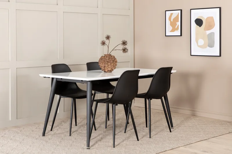 Jimms Uttrekkbar Spisegruppe 150 cm inkl. 4 Pontus Stoler, Hvit/Svart