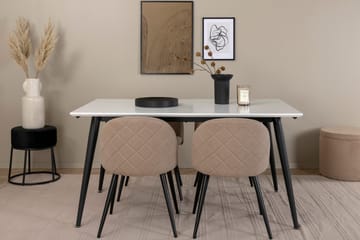 Jimmy Spisegruppe 150 cm Rektangulær med 4 Velvet Stoler - Beige - Møbler - Bord - Spisegruppe