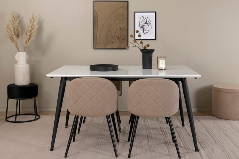 Jimmy Spisegruppe 150 cm Rektangulær med 4 Velvet Stoler - Beige - Møbler - Bord - Spisegruppe