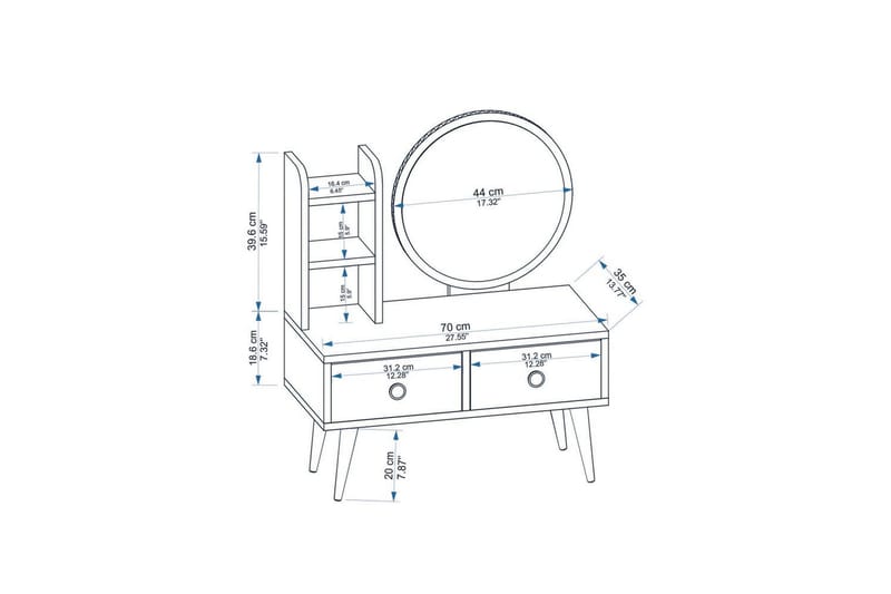 Jorvan Sminkebord 70 cm - Hvit/Blå - Møbler - Bord - Sminkebord & toalettbord