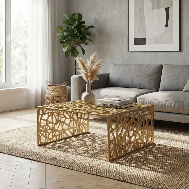 Junino 60 cm Kvadratisk Sofabord i Metall - Gull - Møbler - Bord - Sofabord & salongbord