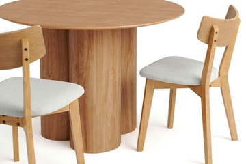 Juno spisegruppe 110 cm rund i eik med 4 Amelia spisestoler med pute - Eik/Beige - Møbler - Bord - Spisegruppe