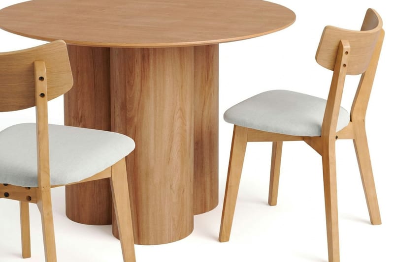 Juno spisegruppe 110 cm rund i eik med 4 Amelia spisestoler med pute - Eik/Beige - Møbler - Bord - Spisegruppe