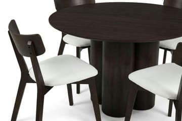 Juno spisegruppe 110 cm rund i røkt eik med 4 Amelia spisestoler med pute - Røkt eik/Beige - Møbler - Bord - Spisegruppe