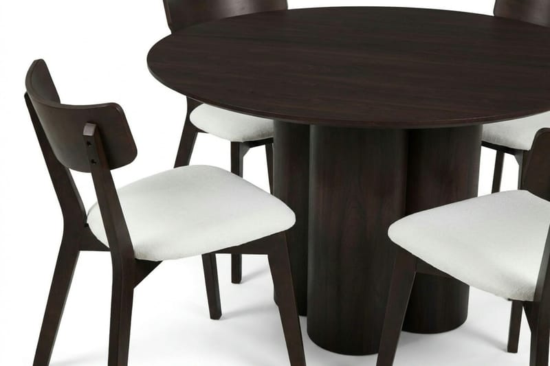 Juno spisegruppe 110 cm rund i røkt eik med 4 Amelia spisestoler med pute - Røkt eik/Beige - Møbler - Bord - Spisegruppe