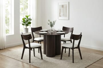 Juno spisegruppe 110 cm rund i røkt eik med 4 Amelia spisestoler med pute - Røkt eik/Beige - Møbler - Bord - Spisegruppe