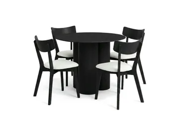 Juno spisegruppe 110 cm rund i svart med 4 Amelia spisestoler med pute - Svart/Beige - Møbler - Bord - Spisegruppe