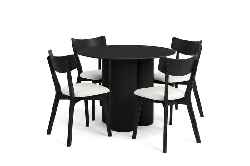 Juno spisegruppe 110 cm rund i svart med 4 Amelia spisestoler med pute - Svart/Beige - Møbler - Bord - Spisegruppe