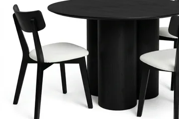 Juno spisegruppe 110 cm rund i svart med 4 Amelia spisestoler med pute - Svart/Beige - Møbler - Bord - Spisegruppe