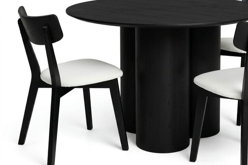 Juno spisegruppe 110 cm rund i svart med 4 Amelia spisestoler med pute - Svart/Beige - Møbler - Bord - Spisegruppe
