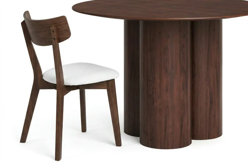 Juno spisegruppe 110 cm rund i valnøtt med 4 Amelia spisestoler med pute - Valnøtt/Beige - Møbler - Bord - Spisegruppe