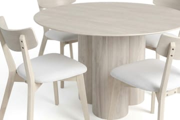 Juno spisegruppe 130 cm rund hvitlasert med 6 Ameli spisestoler med pute - Hvitlasert/Beige - Møbler - Bord - Spisegruppe