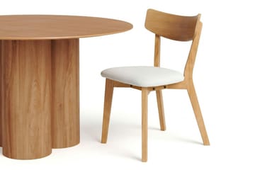 Juno spisegruppe 130 cm rund i eik med 6 Amelia spisestoler med sittepute - Eik/Beige - Møbler - Bord - Spisegruppe
