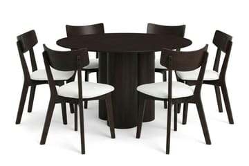 Juno spisegruppe 130 cm rund i røkt eik med 6 Amelia spisestoler med sittepute - Røkt eik/Beige - Møbler - Bord - Spisegruppe
