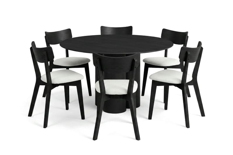 Juno spisegruppe 130 cm rund i svart med 6 Amelia spisestoler med pute - Svart/Beige - Møbler - Bord - Spisegruppe