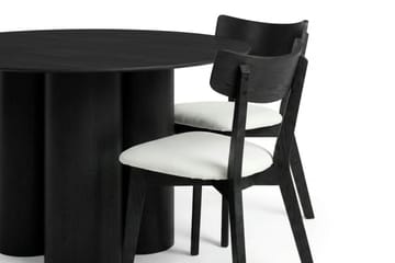 Juno spisegruppe 130 cm rund i svart med 6 Amelia spisestoler med pute - Svart/Beige - Møbler - Bord - Spisegruppe