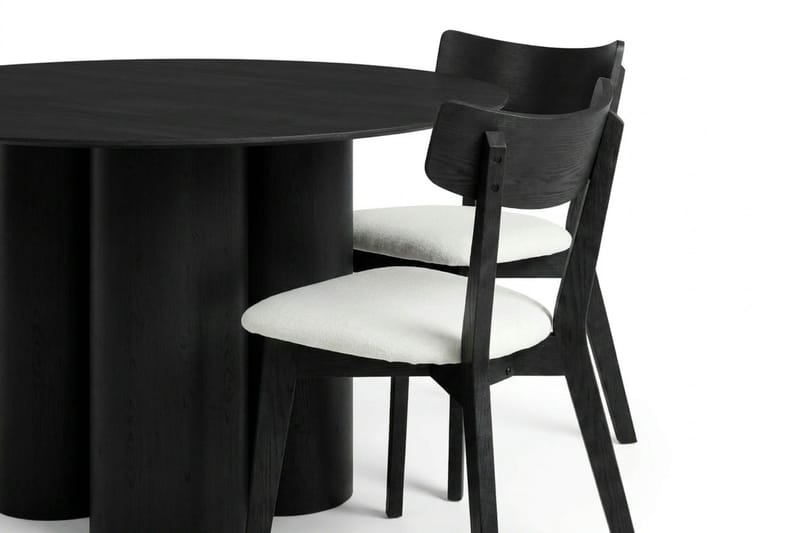 Juno spisegruppe 130 cm rund i svart med 6 Amelia spisestoler med pute - Svart/Beige - Møbler - Bord - Spisegruppe