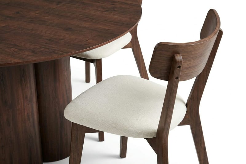 Juno spisegruppe 130 cm rund i valnøtt med 6 Amelia spisestoler med pute - Valnøtt/Beige - Møbler - Bord - Spisegruppe