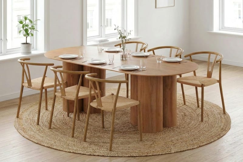 Juno spisegruppe rektangulær 220 cm eik med 6 Elysia spisestoler - Møbler - Bord - Spisegruppe