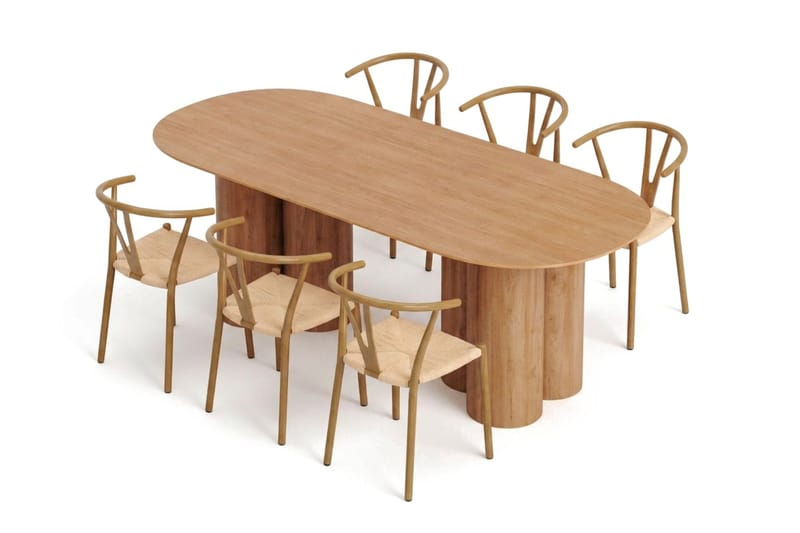Juno spisegruppe rektangulær 220 cm eik med 6 Elysia spisestoler - Møbler - Bord - Spisegruppe
