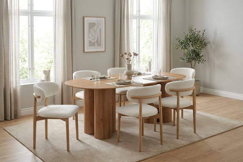 Juno spisegruppe rektangulær 220 cm eik med 6 Molly spisestoler - Eik - Møbler - Bord - Spisegruppe