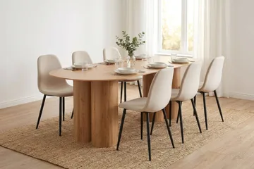 Juno spisegruppe rektangulær 220 cm eik med 6 Nibe spisestoler - Eik - Møbler - Bord - Spisegruppe