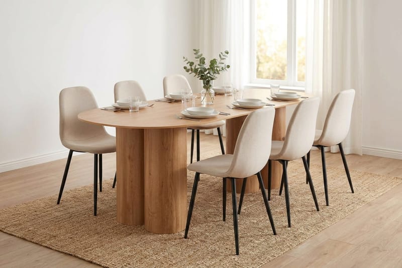 Juno spisegruppe rektangulær 220 cm eik med 6 Nibe spisestoler - Eik - Møbler - Bord - Spisegruppe