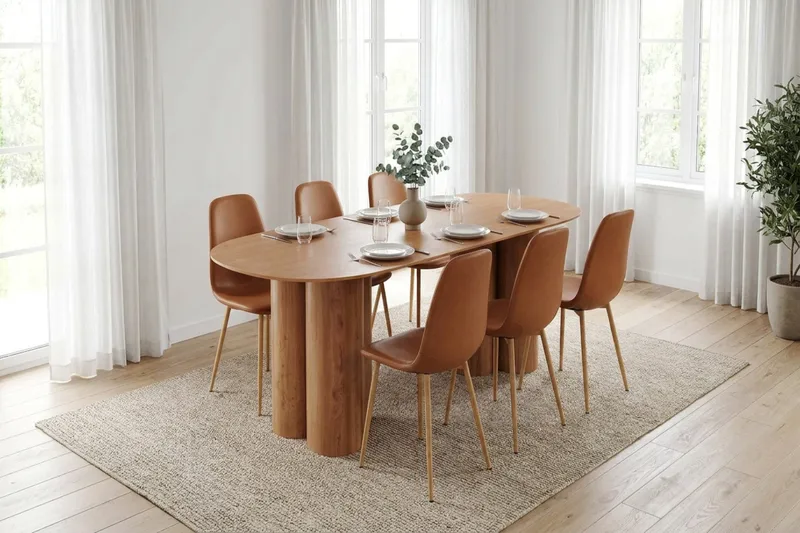 Juno spisegruppe rektangulær 220 cm eik med 6 Nibe spisestoler - Eik - Møbler - Bord - Spisegruppe