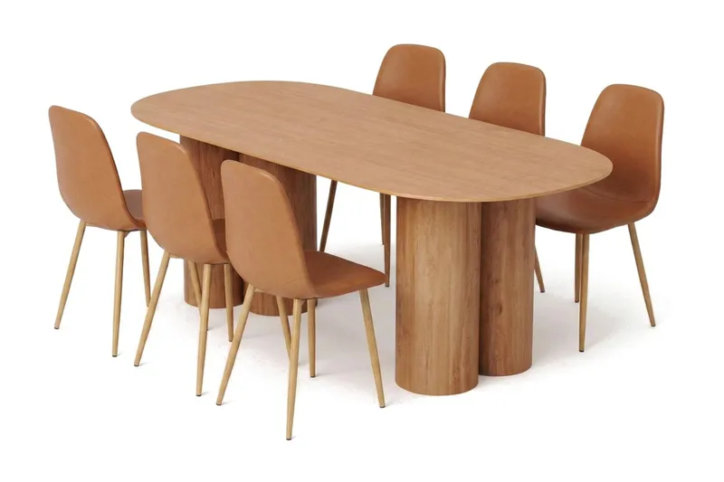 Juno spisegruppe rektangulær 220 cm eik med 6 Nibe spisestoler, Eik