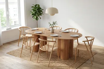 Juno spisegruppe rektangulær 220 cm eik med 6 Winston spisestoler - Eik - Møbler - Bord - Spisegruppe