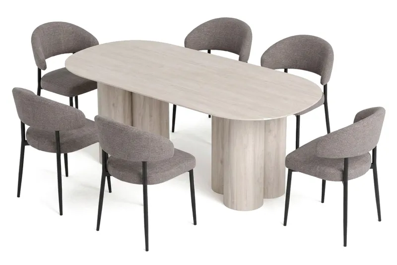 Juno Spisegruppe rektangulær 220 cm Hvitlasert med 6 Sawako Spisestoler - Hvitlasert eik - Møbler - Bord - Spisegruppe