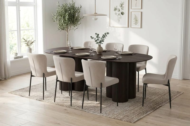 Juno spisegruppe rektangulær 220 cm røkt eik med 6 Elsie spisestoler - Røkt eik/Beige - Møbler - Bord - Spisegruppe