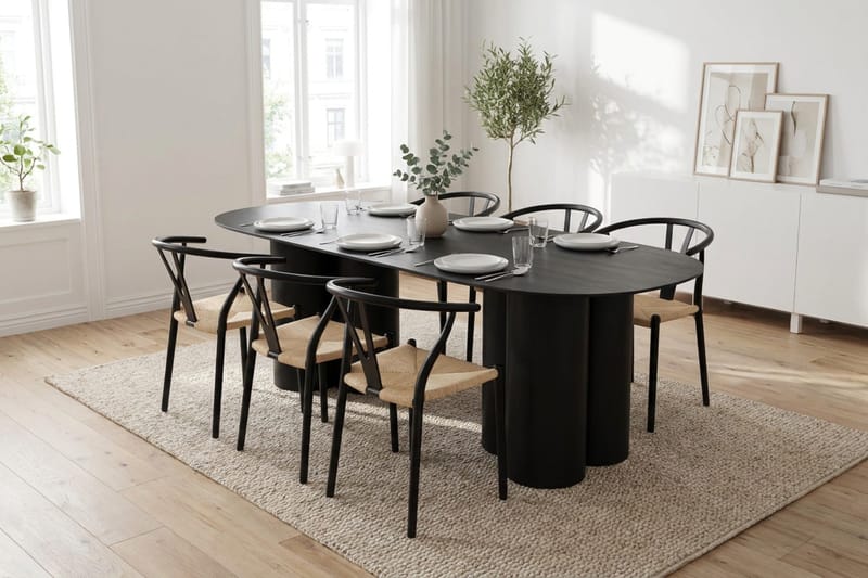 Juno spisegruppe rektangulær 220 cm svart med 6 Elysia spisestoler - Møbler - Bord - Spisegruppe