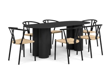 Juno spisegruppe rektangulær 220 cm svart med 6 Elysia spisestoler - Møbler - Bord - Spisegruppe