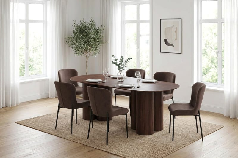 Juno spisegruppe rektangulær 220 cm Valnøtt med 6 Elsie spisestoler - Valnøtt/Brun - Møbler - Bord - Spisegruppe