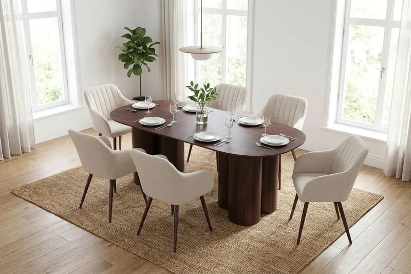 Juno spisegruppe rektangulær 220 cm valnøtt med 6 Filippa spisestoler - Valnøtt - Møbler - Bord - Spisegruppe