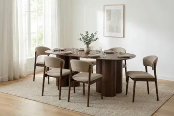 Juno spisegruppe rektangulær 220 cm valnøtt med 6 Nala spisestoler - Valnøtt - Møbler - Bord - Spisegruppe