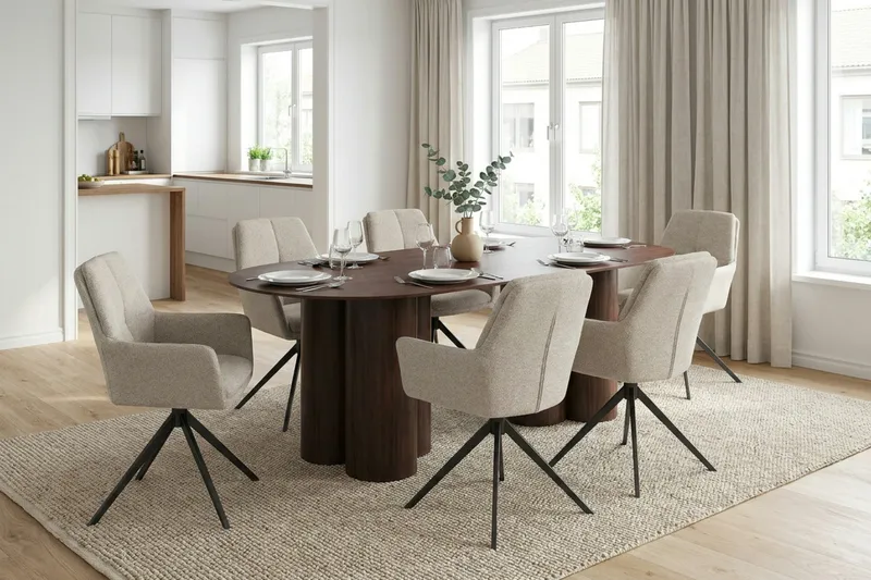 Juno spisegruppe rektangulær 220 cm valnøtt med 6 Torsby spisestoler - Valnøtt - Møbler - Bord - Spisegruppe