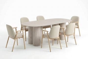 Juno Spisegruppe rektangulært 220 cm Hvitlasert med 6 Reciclar Spisestoler - Hvitlasert eik - Møbler - Bord - Spisegruppe