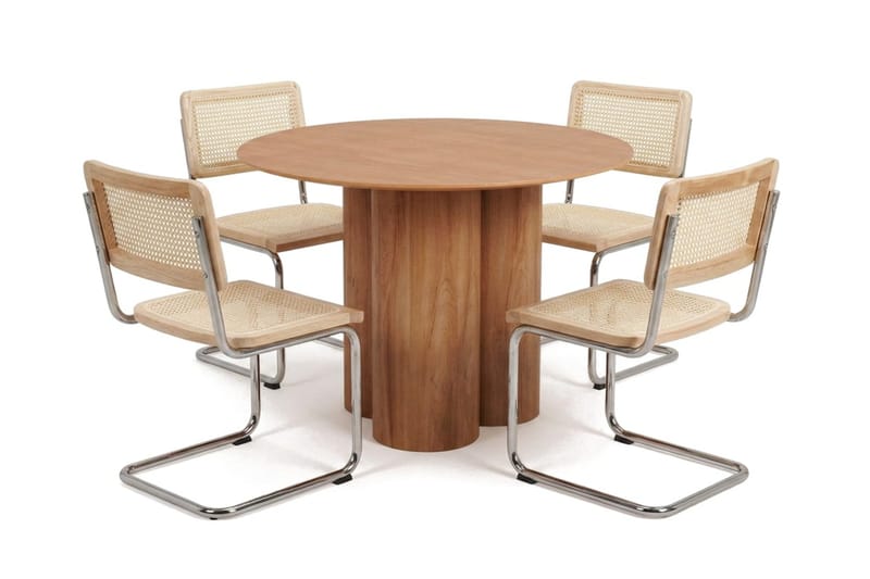 Juno spisegruppe rund 110 cm Eik med 4 Build spisestoler - Eik - Møbler - Bord - Spisegruppe