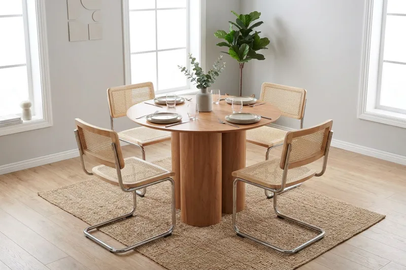 Juno spisegruppe rund 110 cm Eik med 4 Build spisestoler - Eik - Møbler - Bord - Spisegruppe