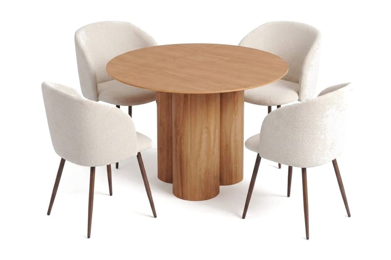 Juno spisegruppe rund 110 cm eik med 4 Greya spisestoler, Eik