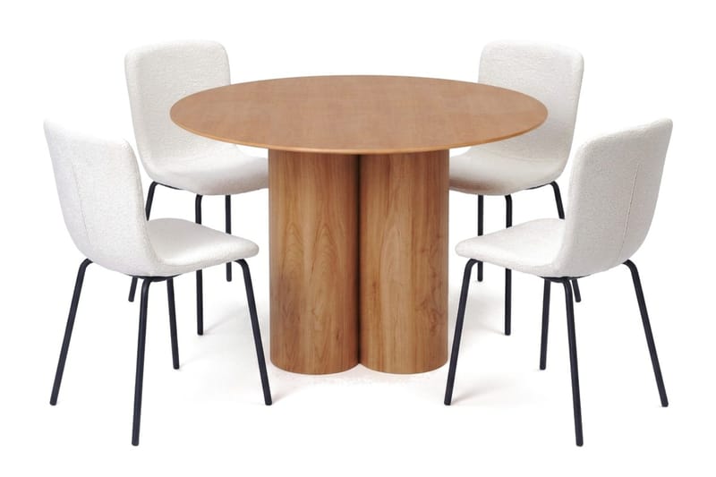 Juno spisegruppe rund 110 cm eik med 4 Katy spisestoler, Eik
