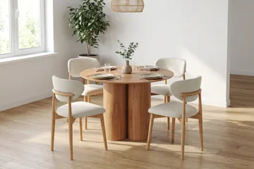 Juno spisegruppe rund 110 cm eik med 4 Molly spisestoler - Eik - Møbler - Bord - Spisegruppe