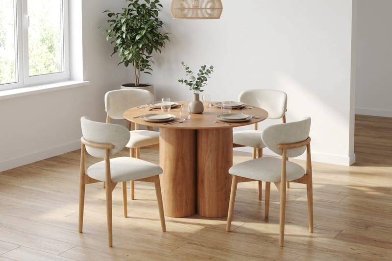 Juno spisegruppe rund 110 cm eik med 4 Molly spisestoler - Eik - Møbler - Bord - Spisegruppe