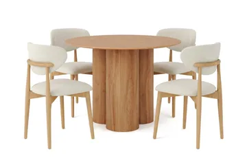 Juno spisegruppe rund 110 cm eik med 4 Molly spisestoler - Eik - Møbler - Bord - Spisegruppe