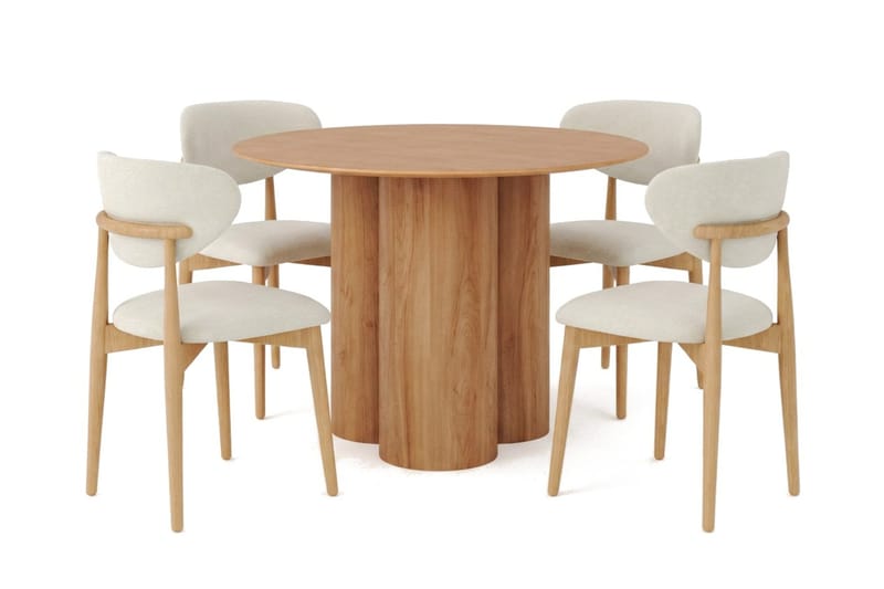 Juno spisegruppe rund 110 cm eik med 4 Molly spisestoler - Eik - Møbler - Bord - Spisegruppe