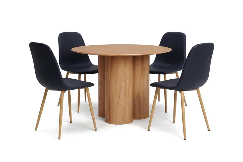 Juno spisegruppe rund 110 cm eik med 4 Nibe spisestoler, Eik